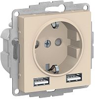 Розетка с заземлением +2xUSB тип A+A без рамки Systeme Electric AtlasDesign 1-м. бежевый картинка